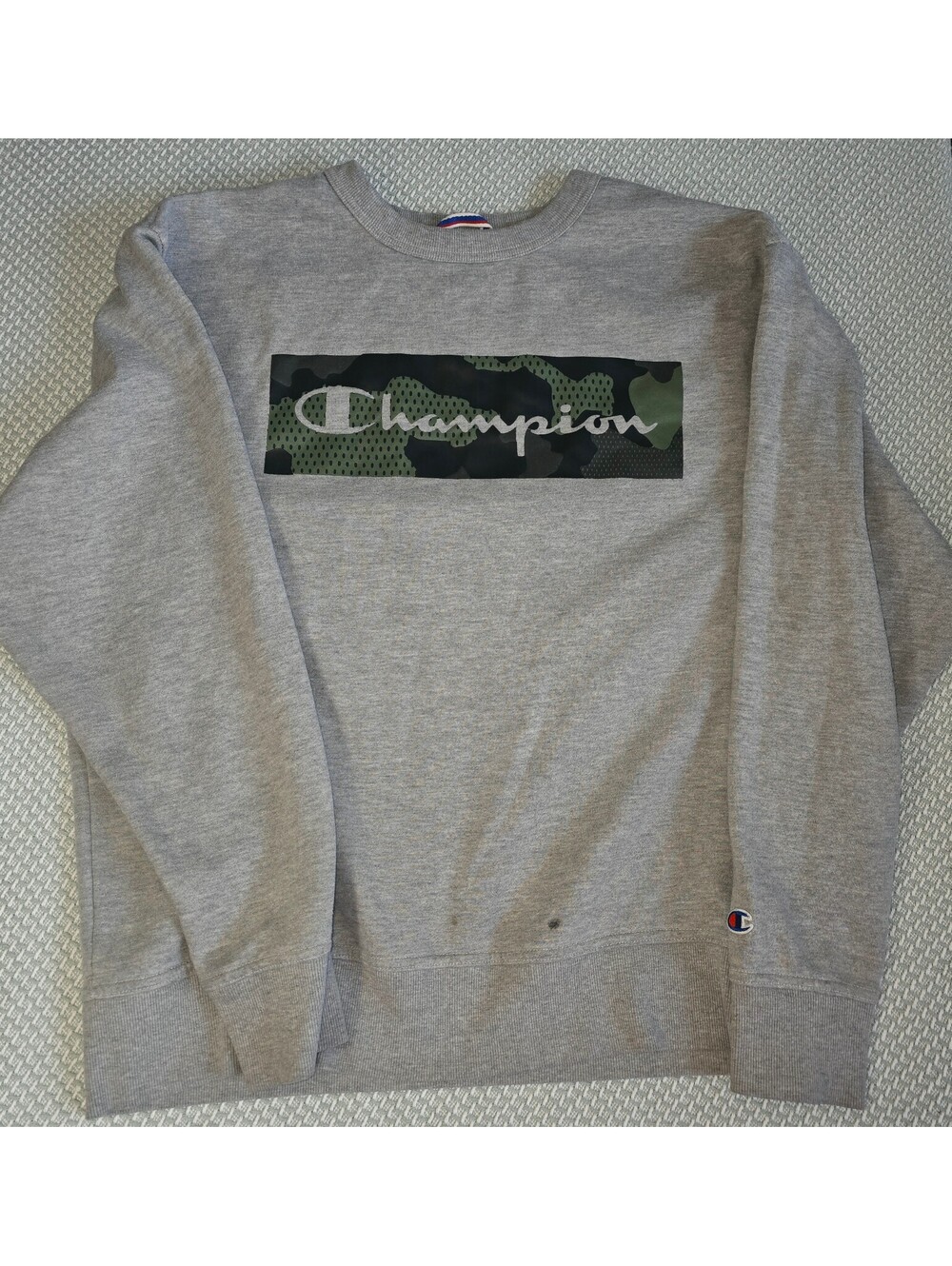 Men's gray and Camo Champion sweatshirt size large